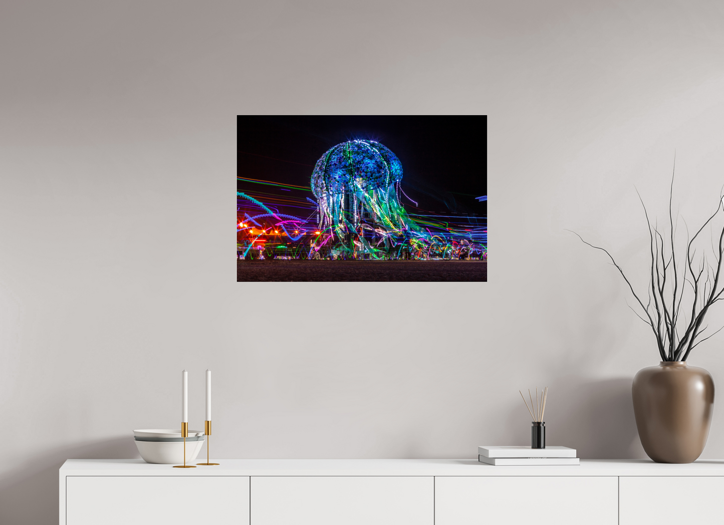 30 x 20″, Frameless Acrylic Glass Burning Man - Glass Jellyfish