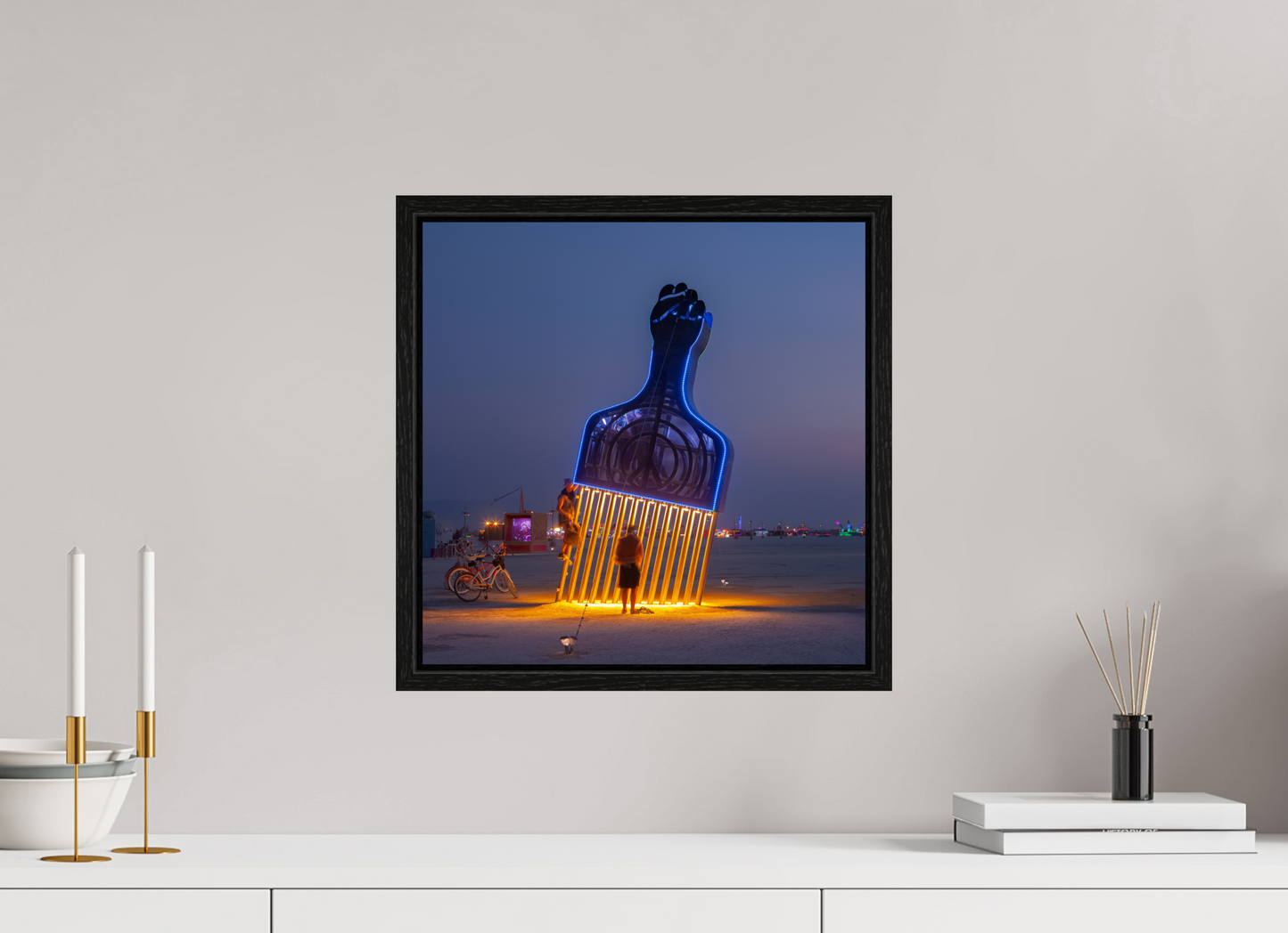 15 x 15″, Floater Frame Burning Man - Fro Pick