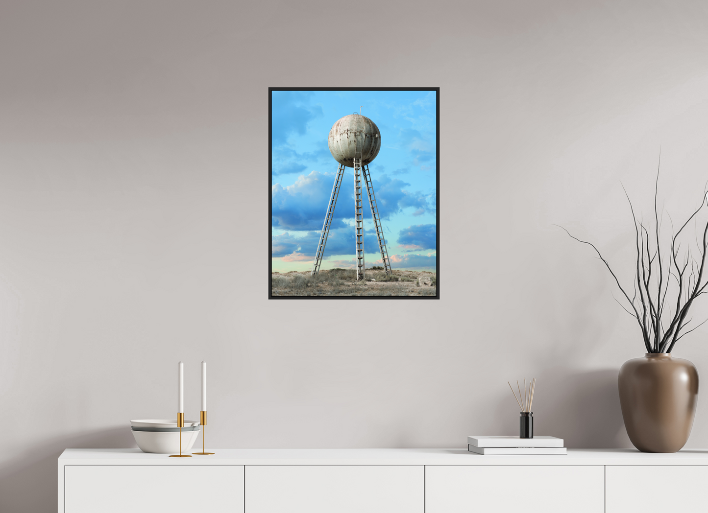 20 x 25″, Black Matte Frame, No Border Spherical Water Tower - Mexico