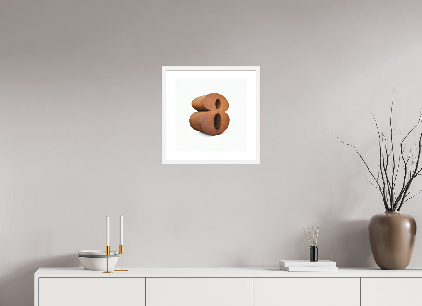 15 x 15″, Solid 0.8" White Wood Frame With 2" Natural White Passe-Partout with Museum Glass Number 8