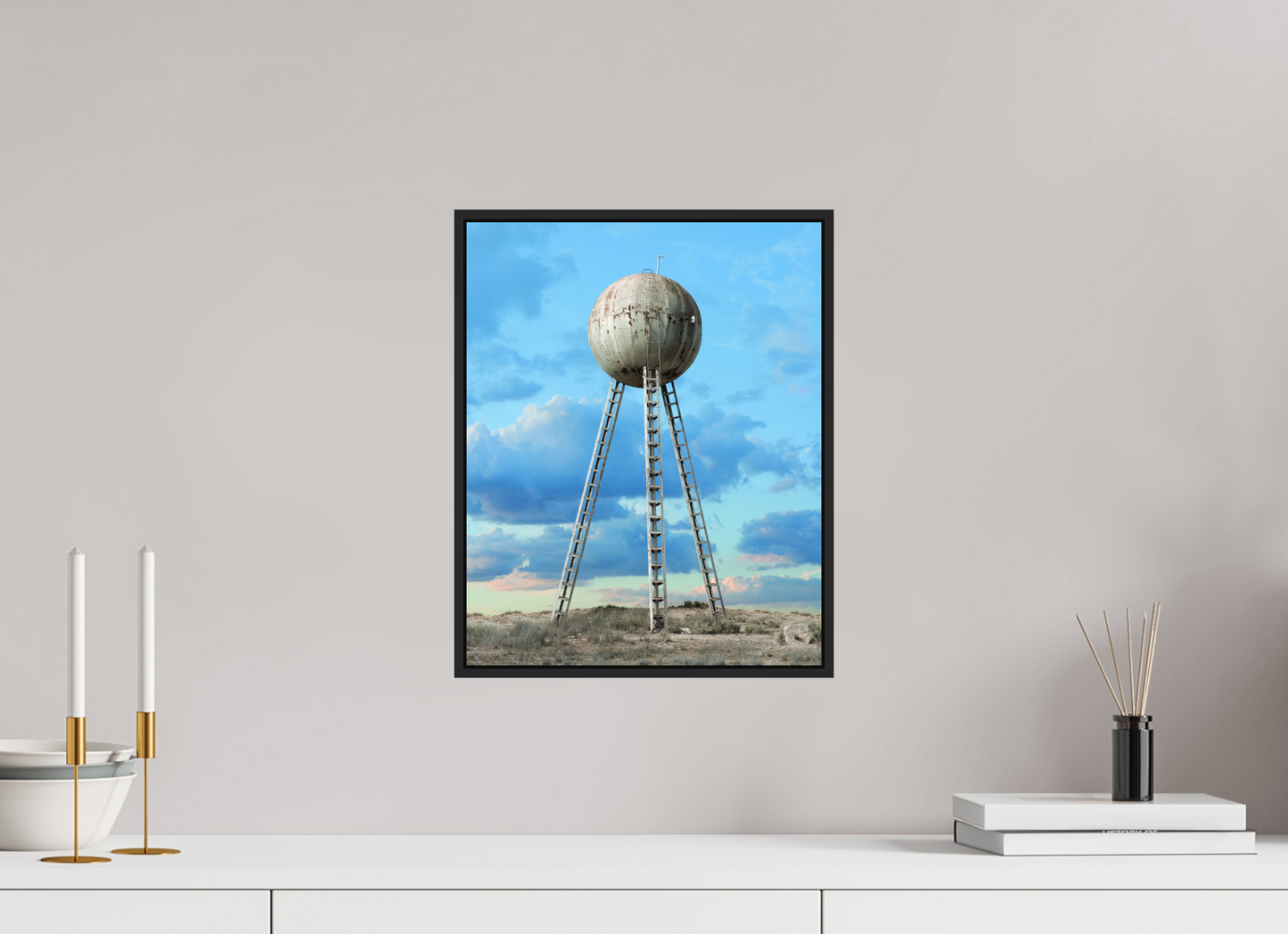 12 x 15″, Black Matte Frame, No Border Spherical Water Tower - Mexico