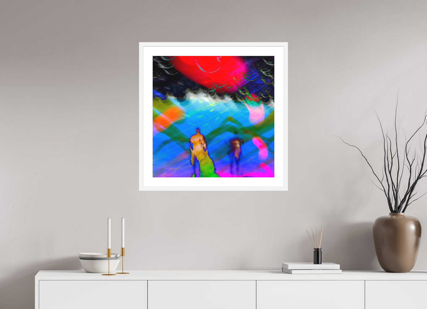 25 x 25″, Solid 0.8" White Wood Frame With 2" Natural White Passe-Partout with Museum Glass Abstract No. 8964