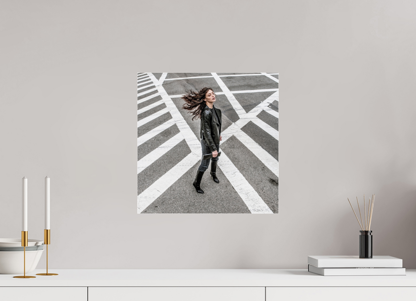 15 x 15″, Frameless Acrylic Glass Woman at Crosswalk