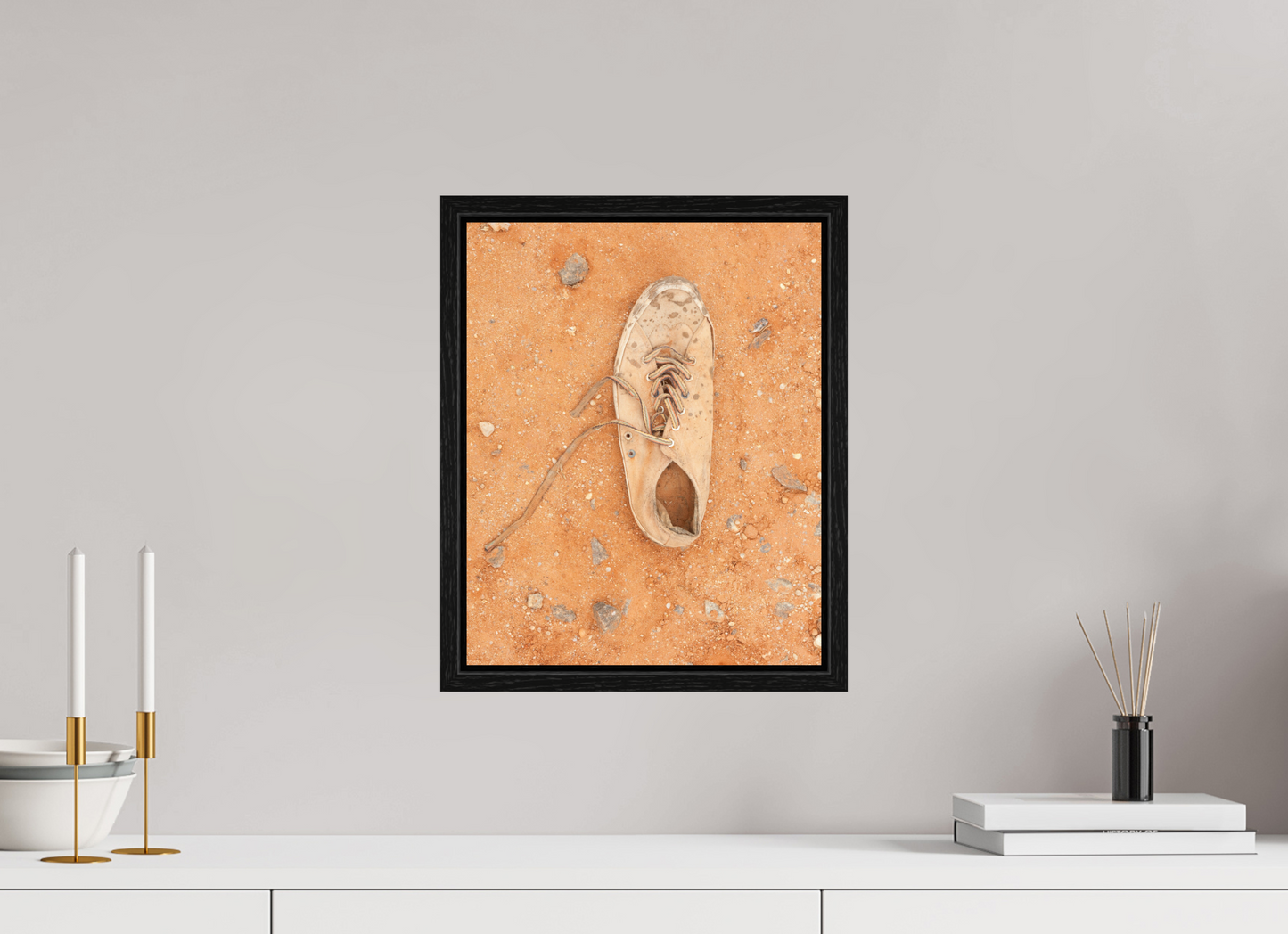 12 x 15″, Floater Frame Shoe on the Ground - Angola