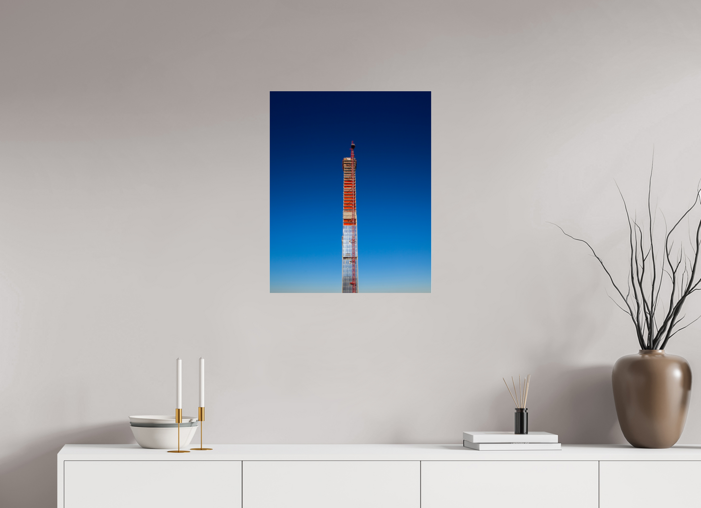 20 x 25″, Frameless Acrylic Glass Steinway Tower Under Construction