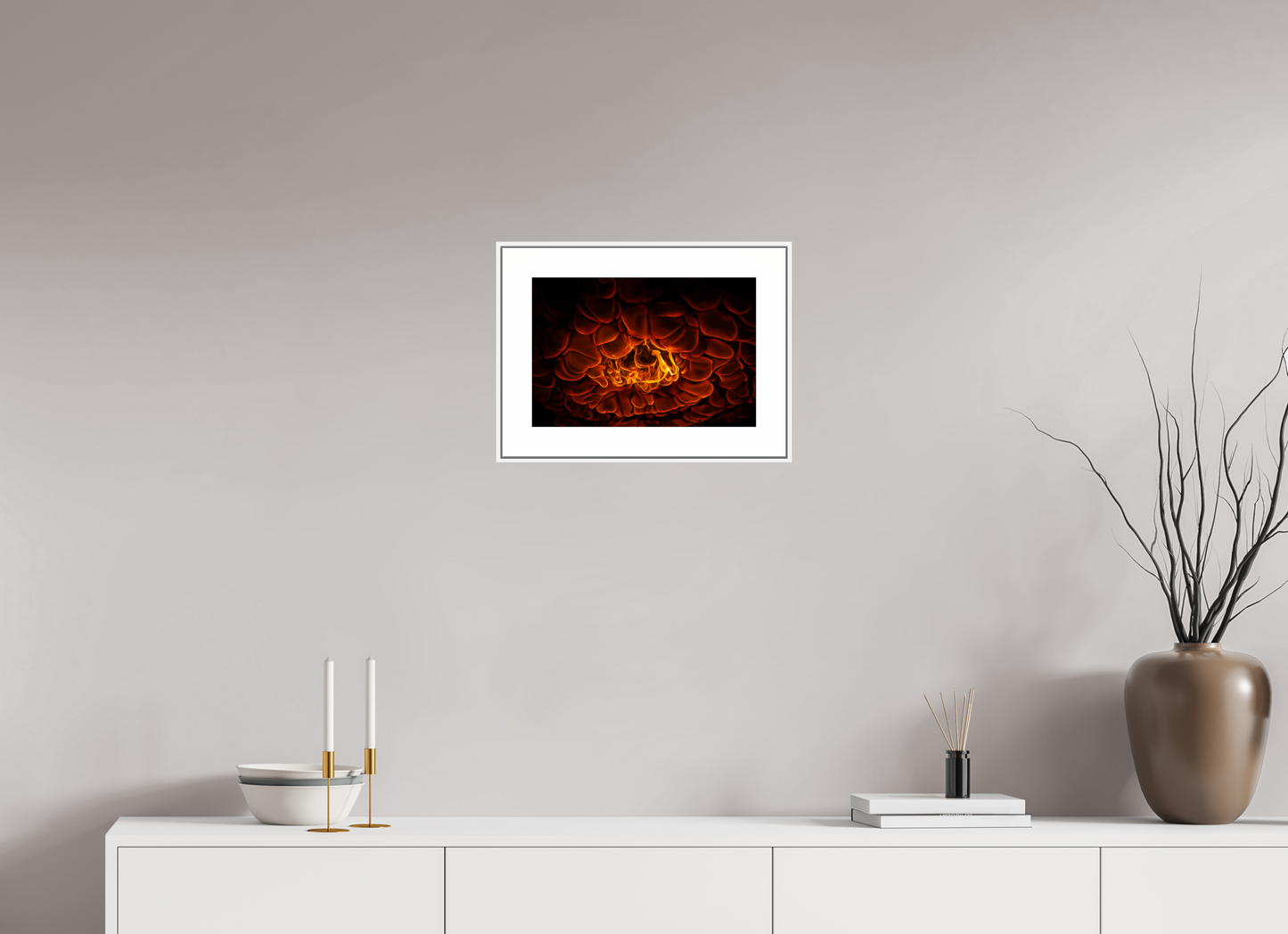 15 x 10″, White Matte Frame Burning Man - Flames