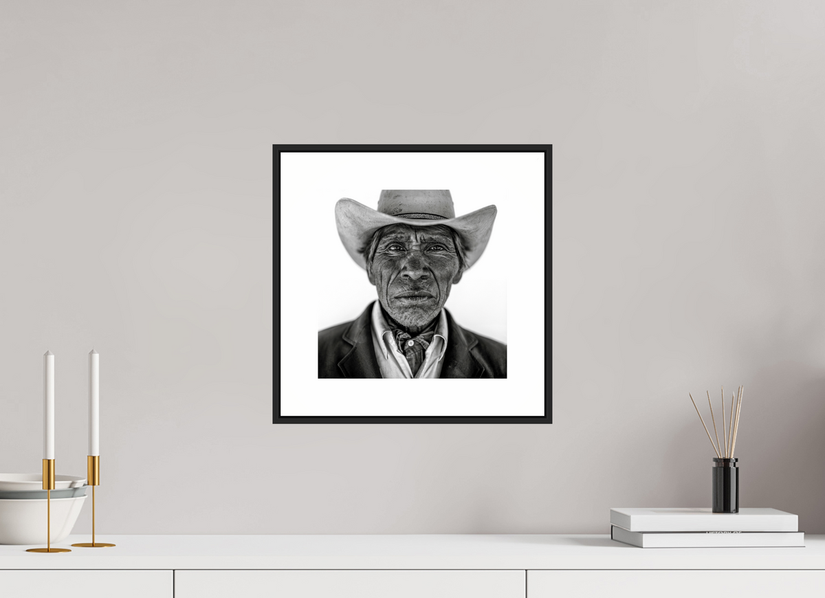 10 x 10″, Black Matte Frame Tarahumara Cowboy