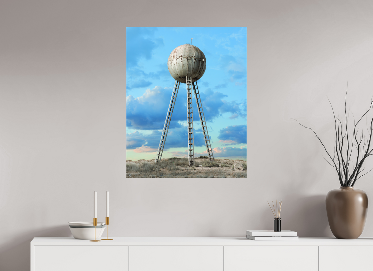 28 x 35″, Frameless Acrylic Glass Spherical Water Tower - Mexico