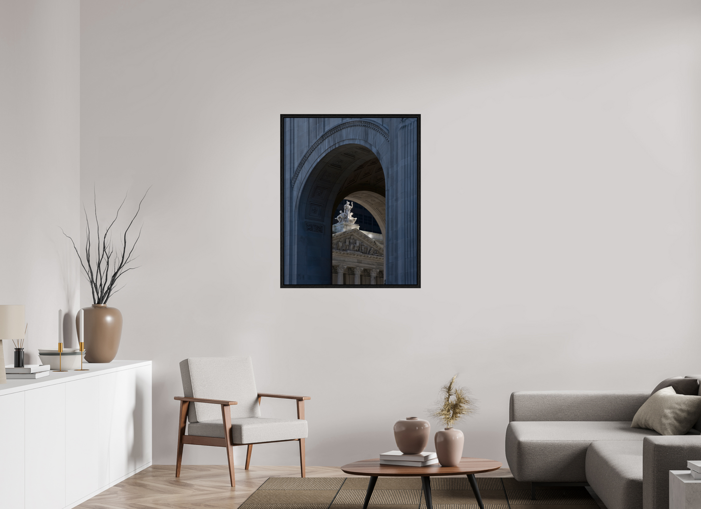 31 x 38.7″, Floater Frame Arches with Sculptures