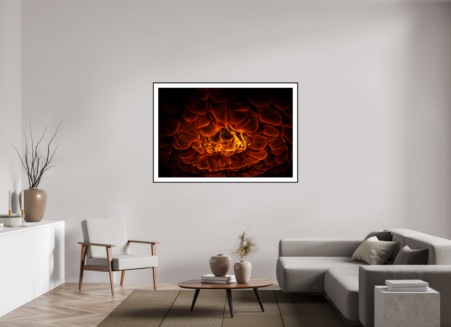 60 x 40″, Black Matte Frame Burning Man - Flames