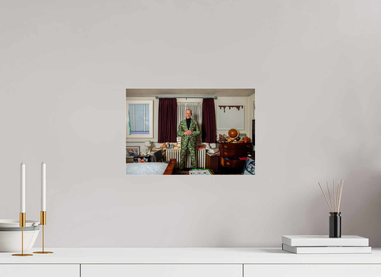 15 x 10″, Frameless Acrylic Glass John Waters in his Bedroom