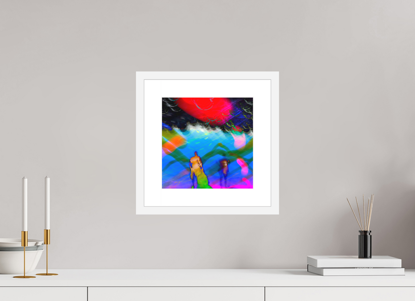 10 x 10″, Solid 0.8" White Wood Frame With 2" Natural White Passe-Partout with Museum Glass Abstract No. 8964