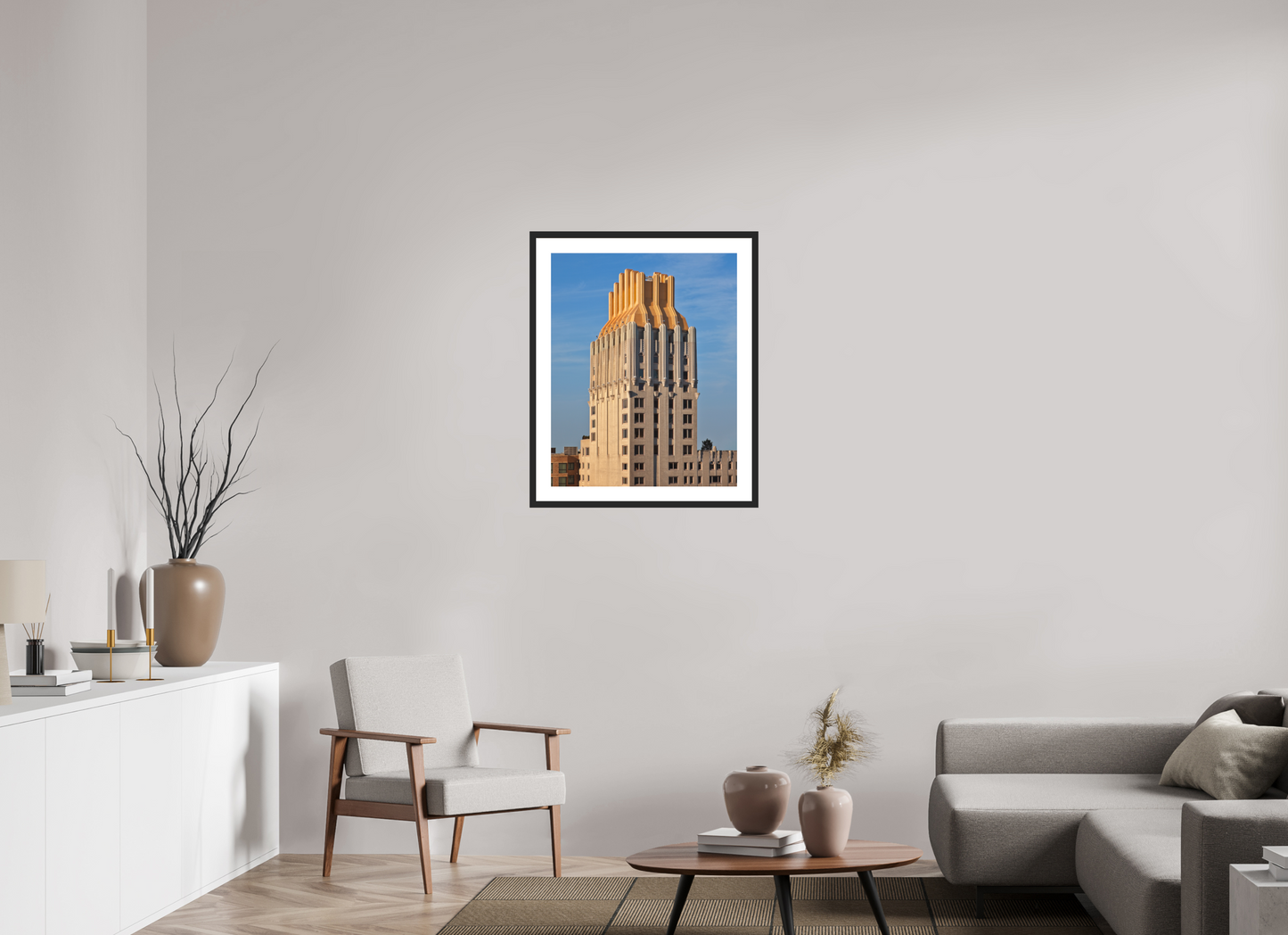 24 x 30″, Solid 0.8" Black Wood Frame With 2" Natural White Passe-Partout with Museum Glass Barbizon Plaza Hotel