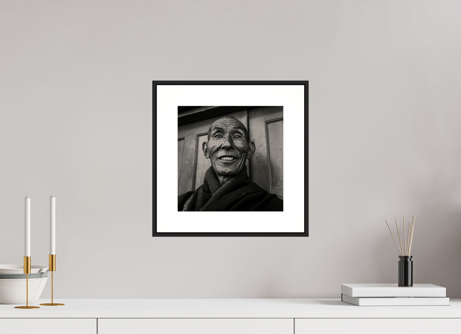 10 x 10″, Black Matte Frame Reincarnated Tibetan Monk