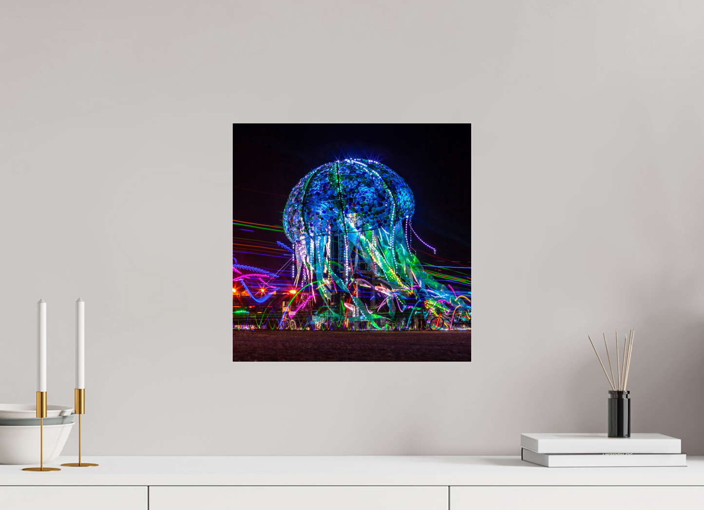 15 x 15″, Frameless Acrylic Glass Burning Man - Glass Jellyfish