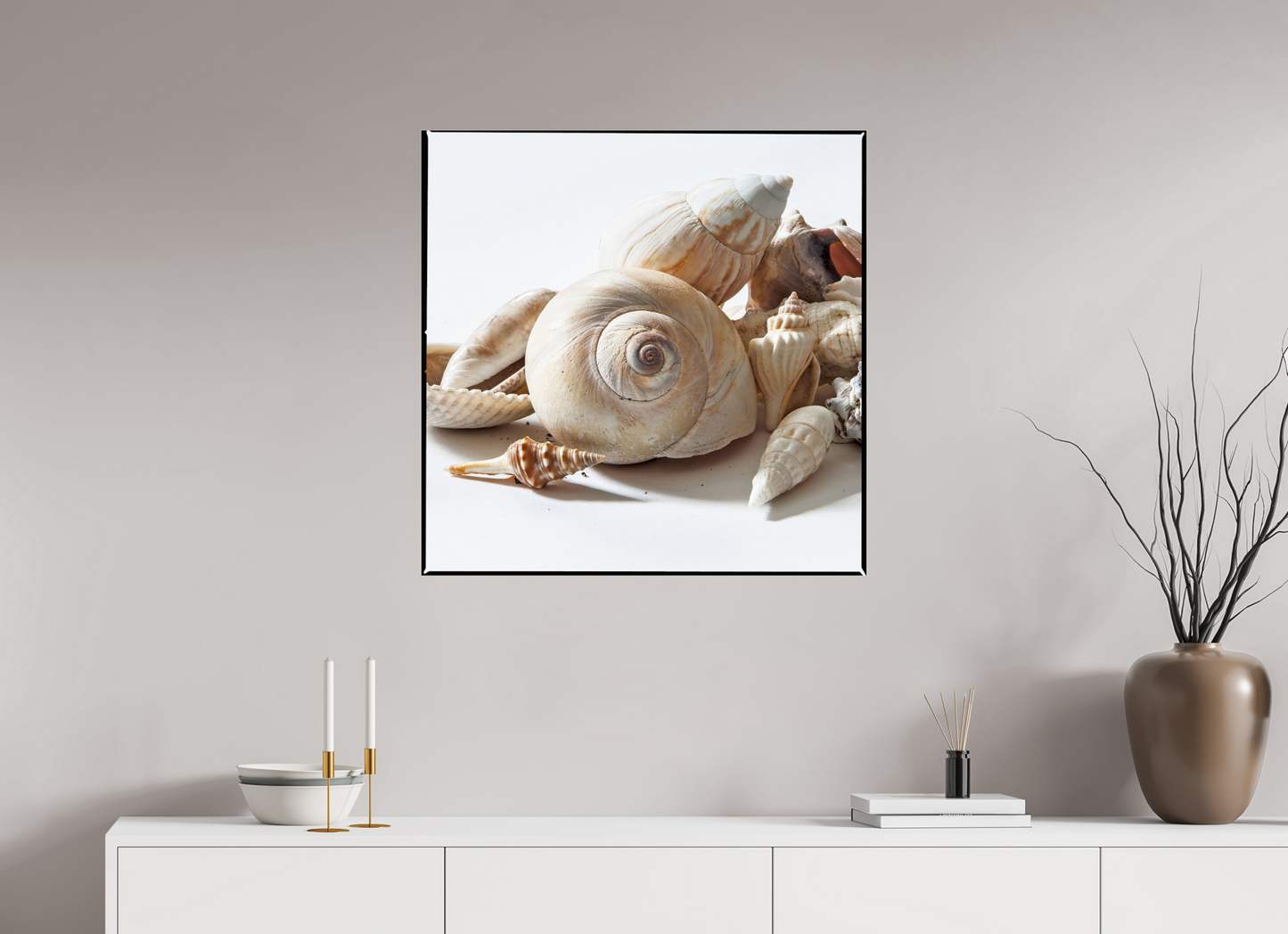 30 x 30″, Frameless Acrylic Glass Sea Shells