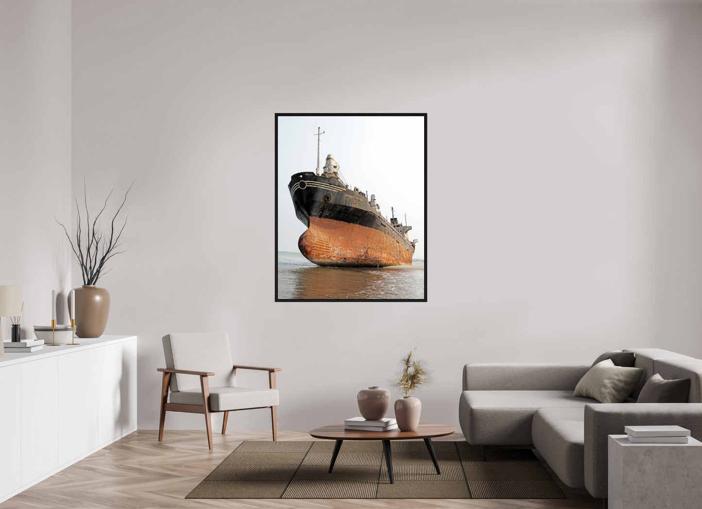 43 x 53.7″, Floater Frame Beached Ship Angola