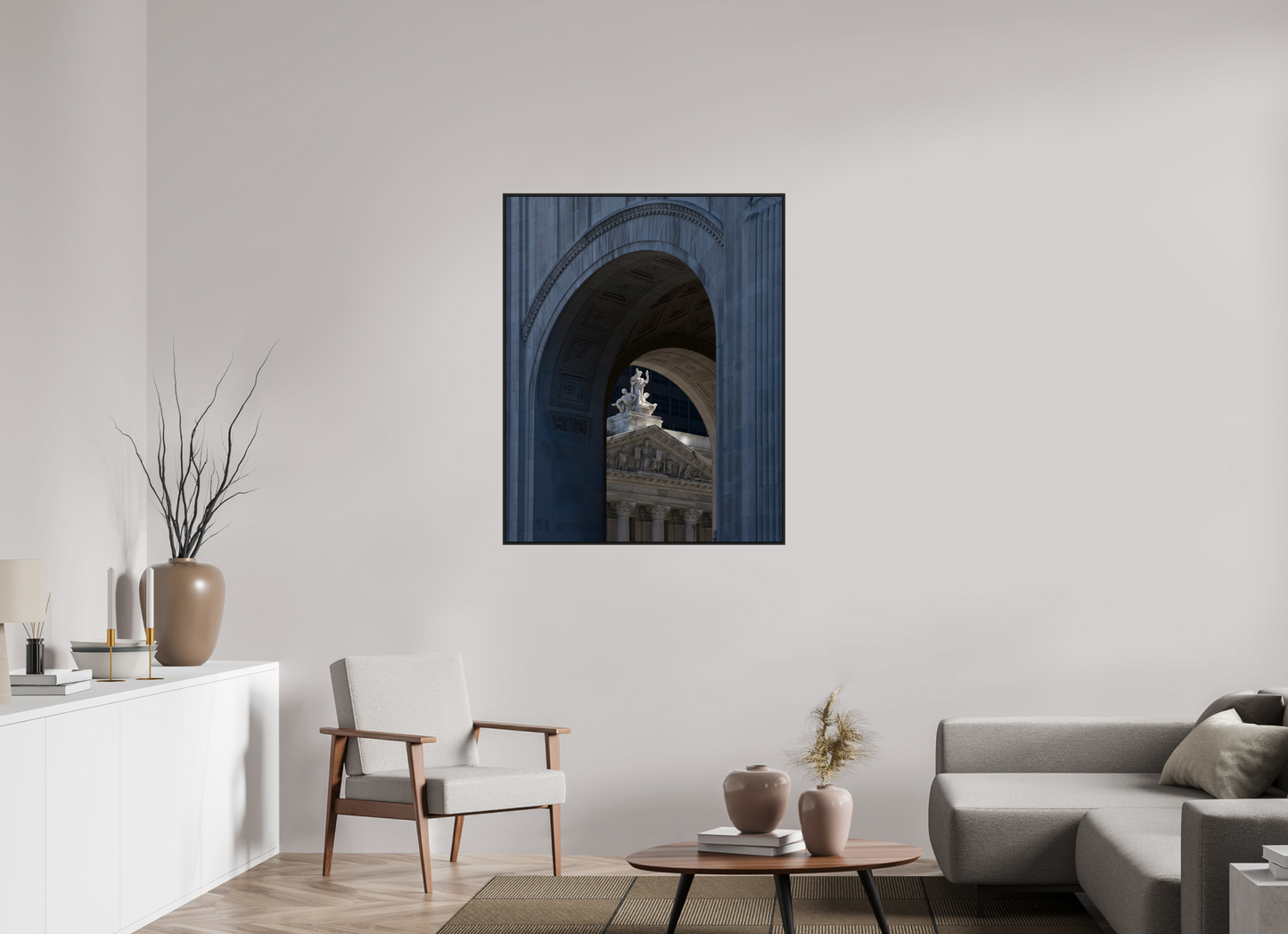 35 x 43.7″, Black Matte Frame, No Border Arches with Sculptures