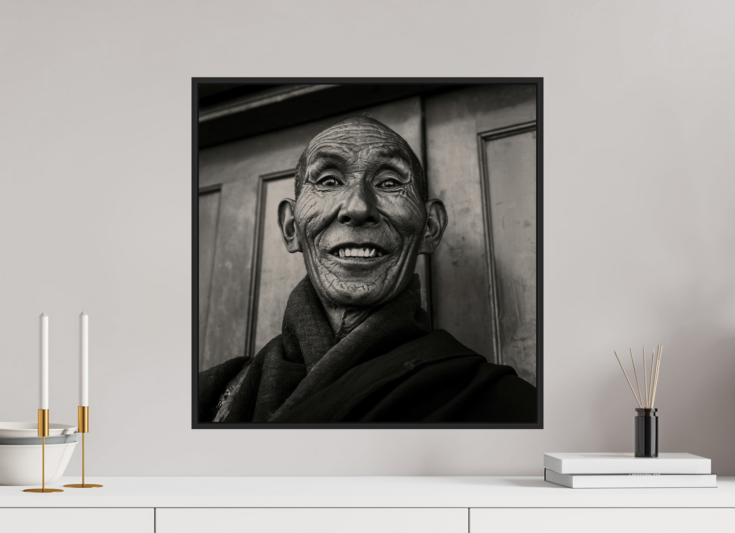 20 x 20″, Black Matte Frame, No Border Reincarnated Tibetan Monk