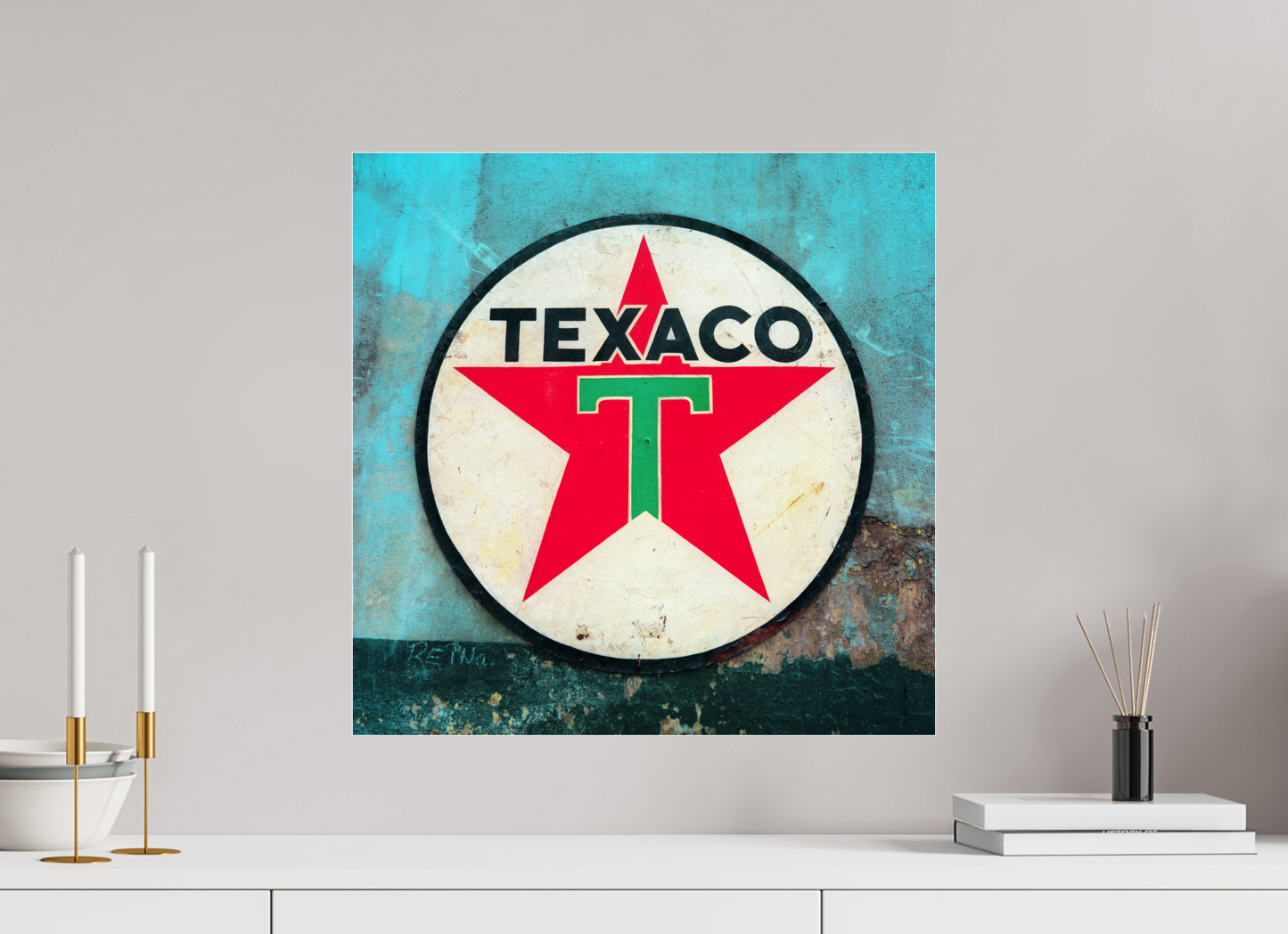 20 x 20″, Frameless Acrylic Glass Texaco Sign Cuba