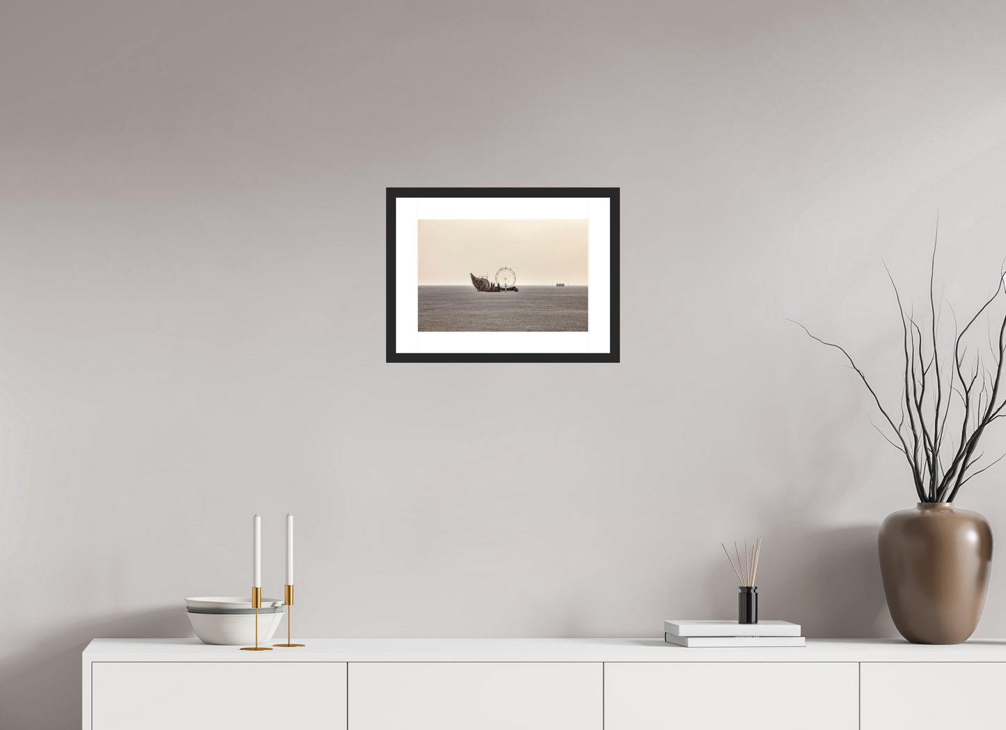 15 x 10″, Solid 0.8" Black Wood Frame With 2" Natural White Passe-Partout with Museum Glass Burning Man