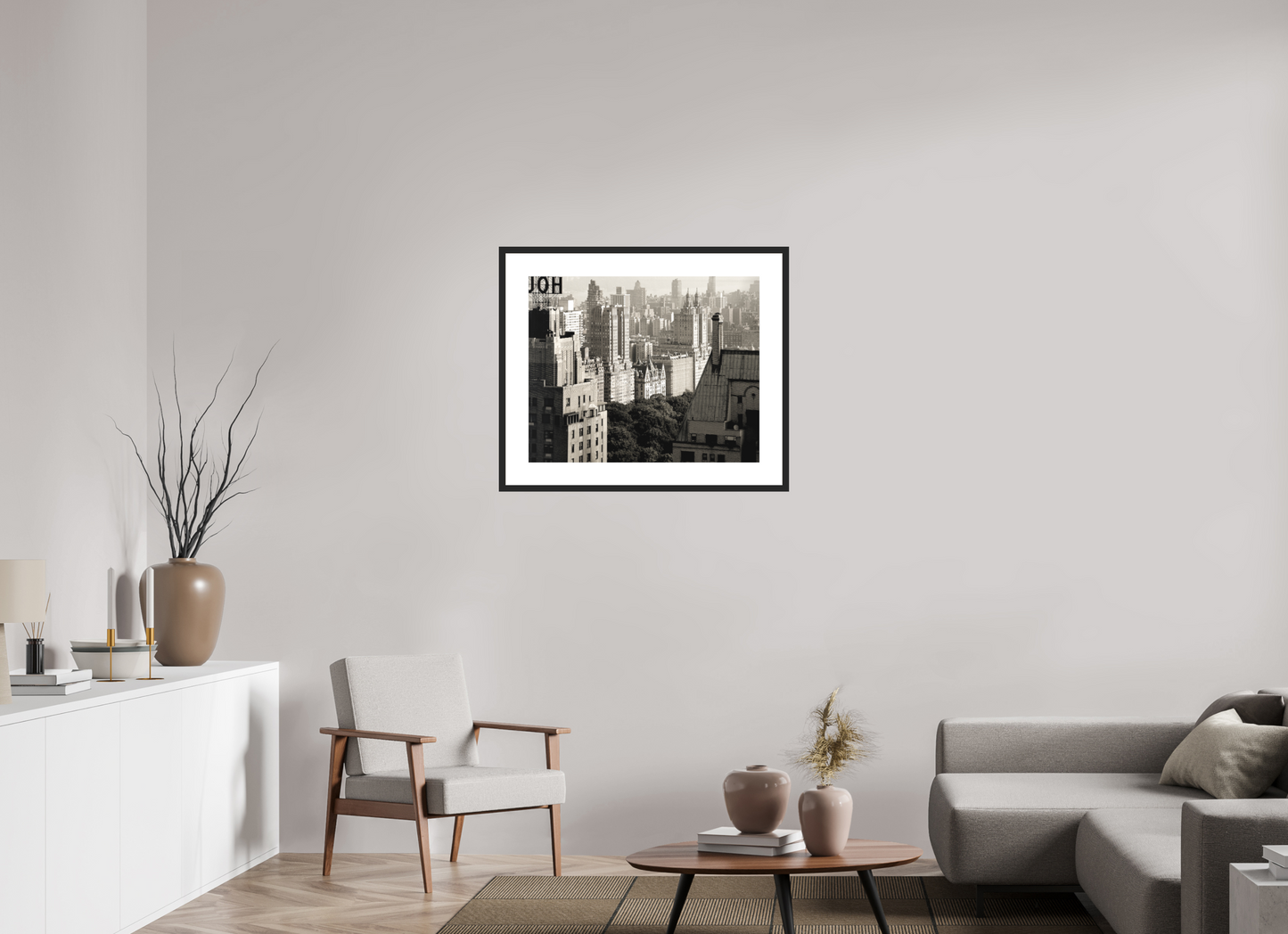 29.7 x 24″, Solid 0.8" Black Wood Frame With 3" Natural White Passe-Partout with Museum Glass The Dakota