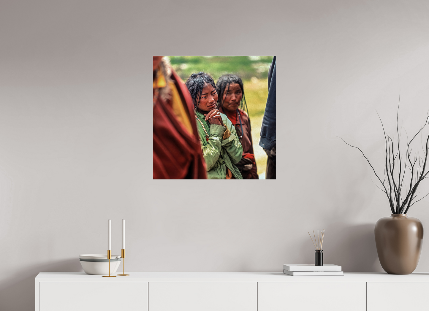 25 x 25″, Frameless Acrylic Glass Tibetan Girl in Green Jacket