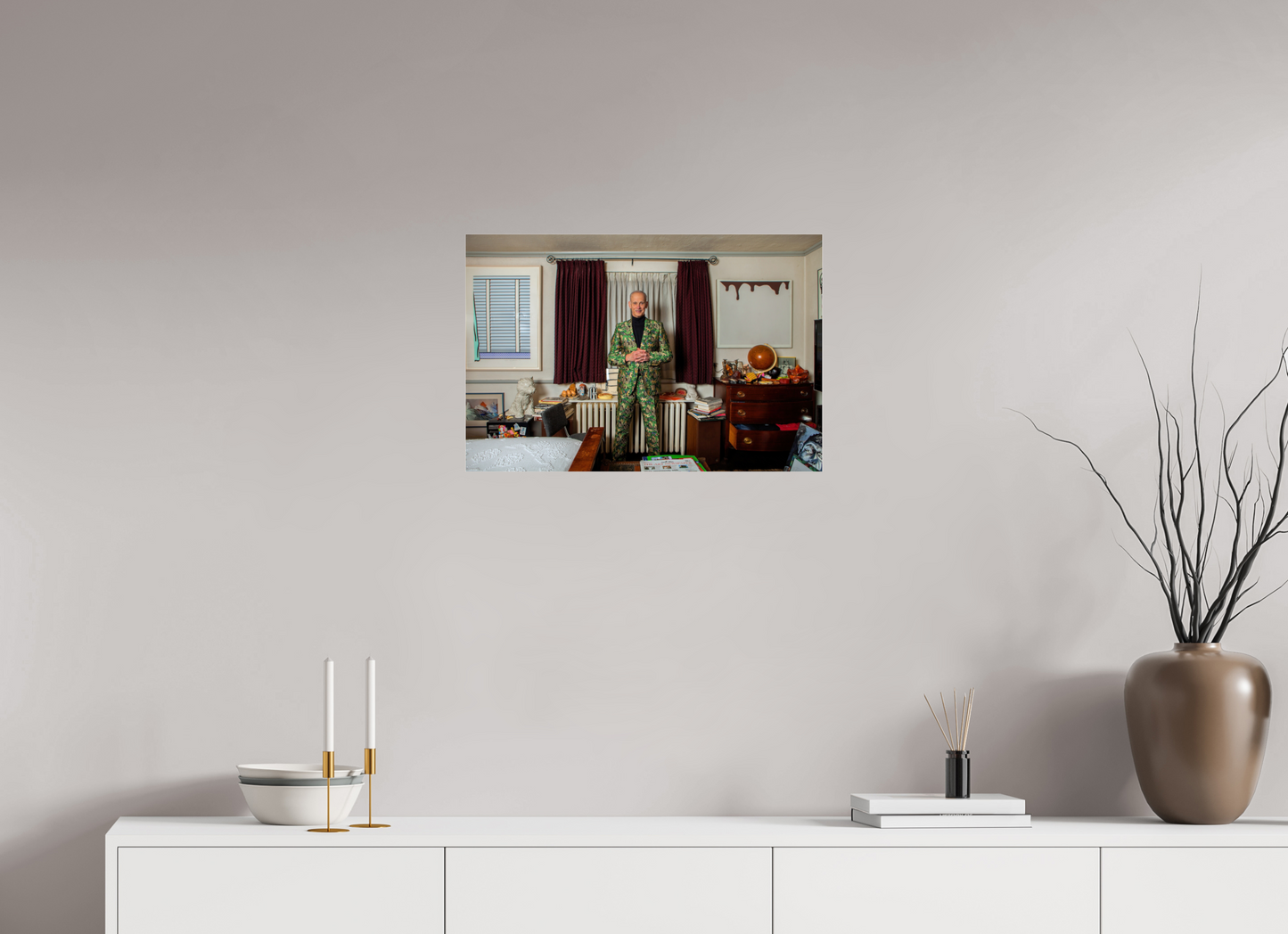 24 x 16″, Frameless Acrylic Glass John Waters in his Bedroom