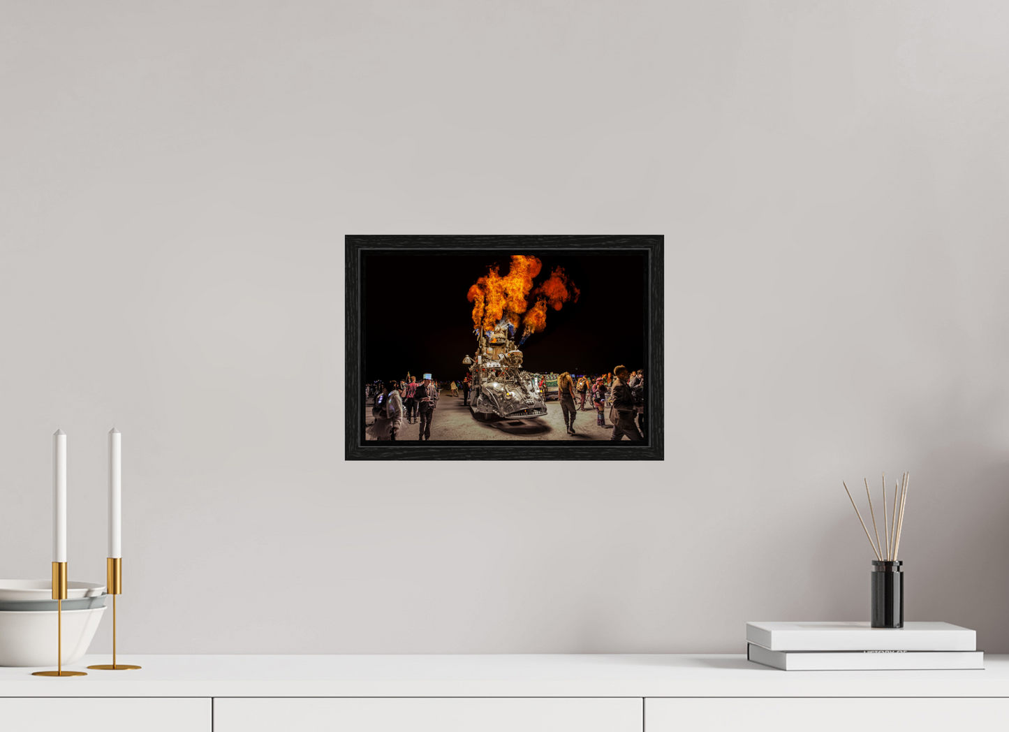 12 x 8″, Floater Frame Burning Man - Art Car with Flames