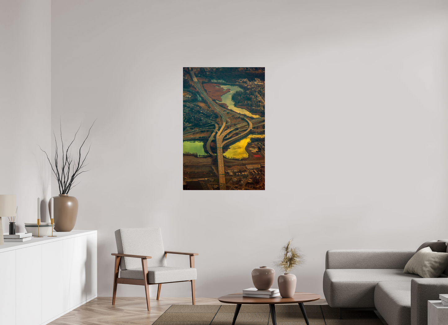 30 x 45″, Frameless Acrylic Glass Aerial View of Highway