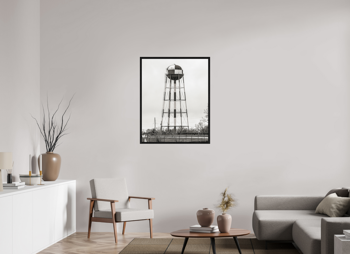 31 x 38.7″, Floater Frame Checkered Water Tower