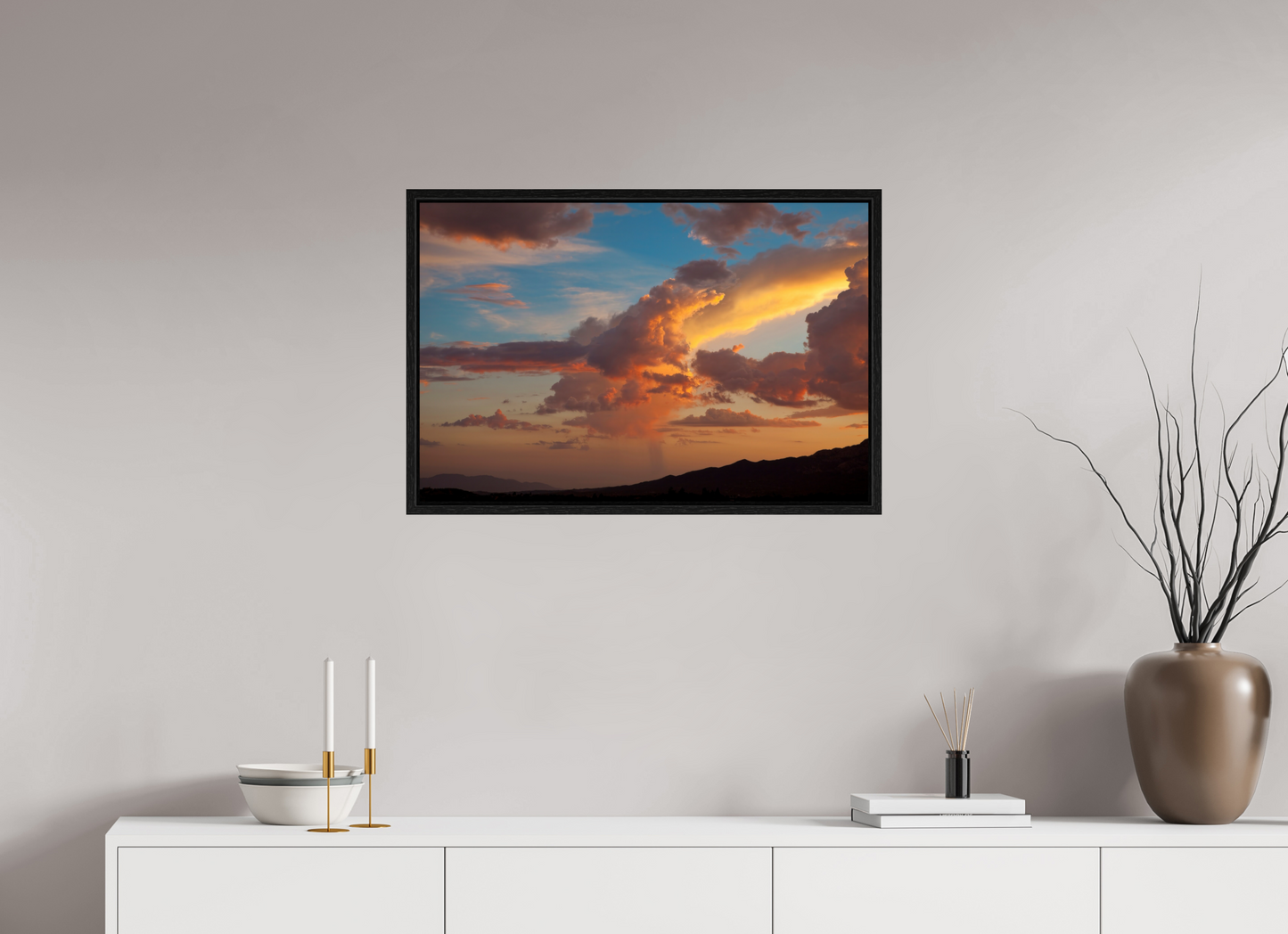 30 x 20″, Floater Frame Sunset Clouds and Mountains