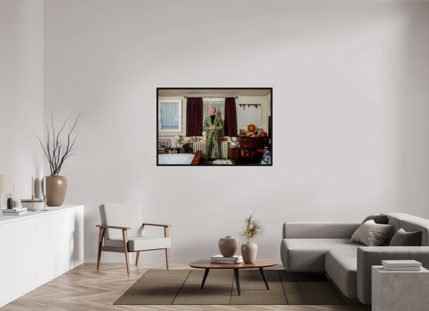 54 x 36″, Floater Frame John Waters in his Bedroom