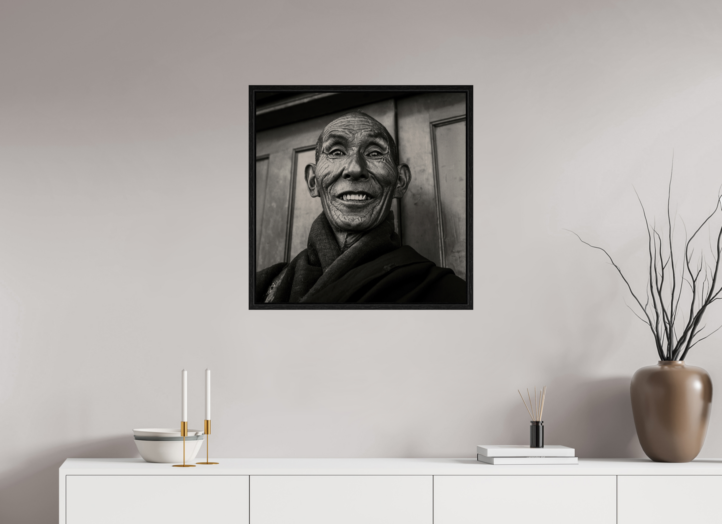 25 x 25″, Floater Frame Reincarnated Tibetan Monk