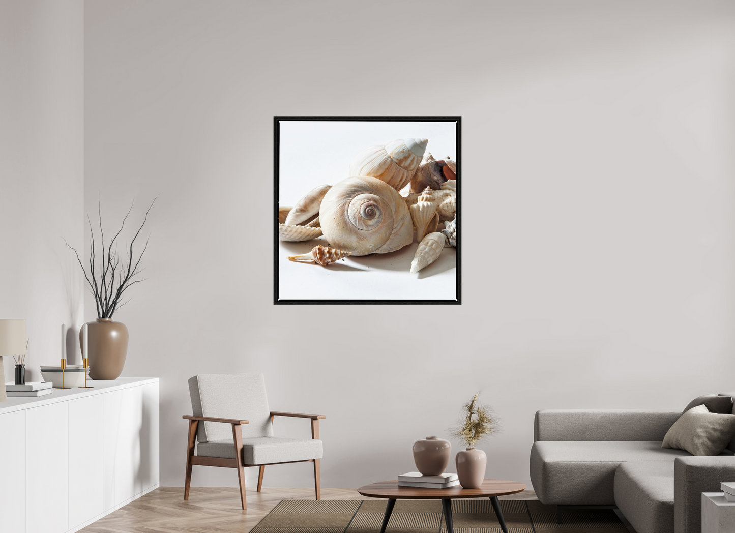 40 x 40″, Floater Frame Sea Shells
