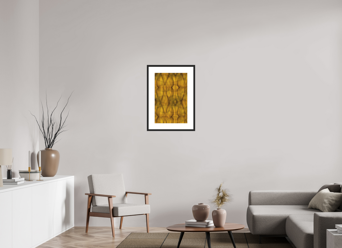 16 x 24.5″, Solid 0.8" Black Wood Frame With 3" Natural White Passe-Partout with Museum Glass Abstract No. 73