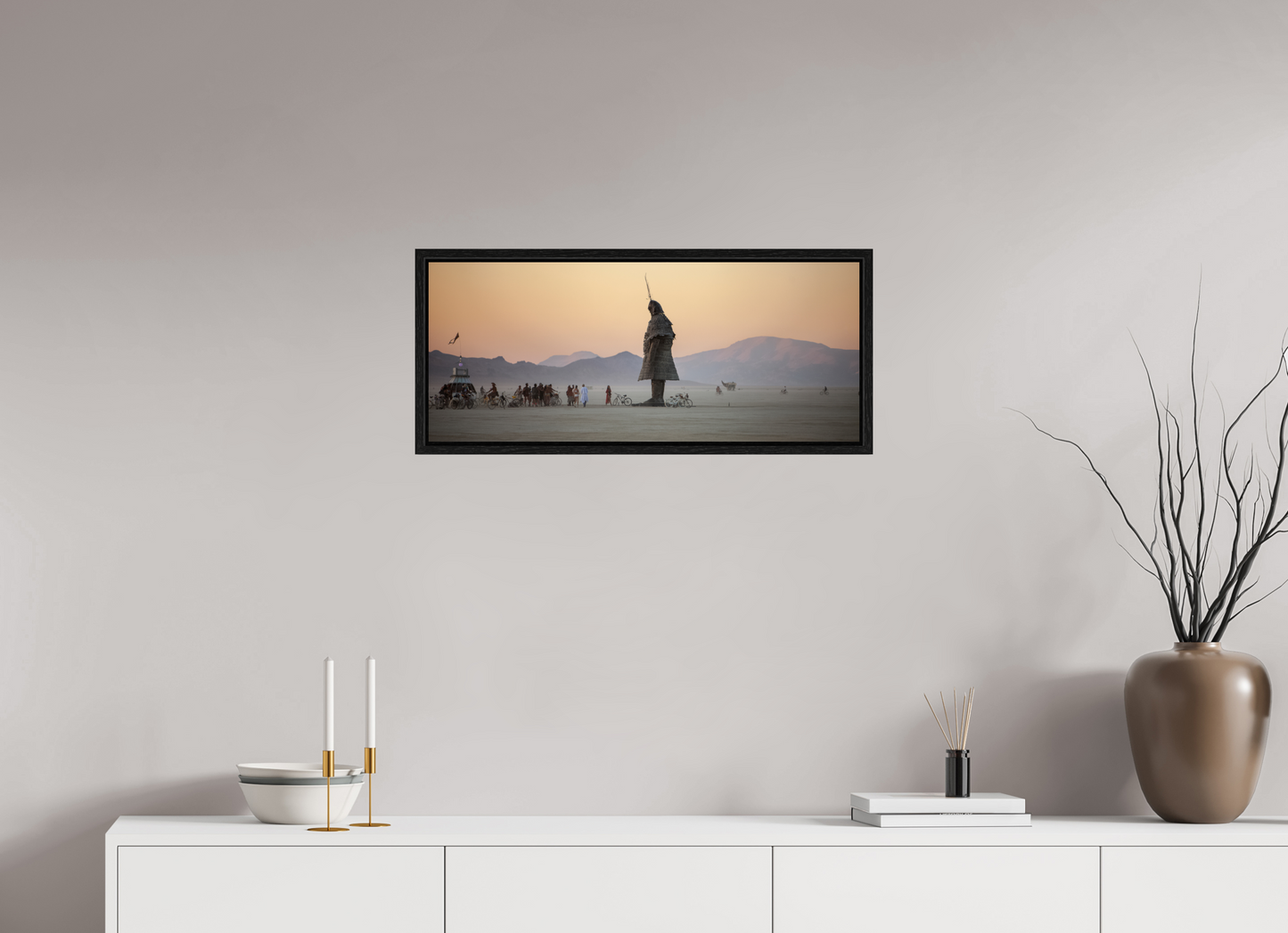 28.8 x 12″, Floater Frame Burning Man - The Samurai with Admirer