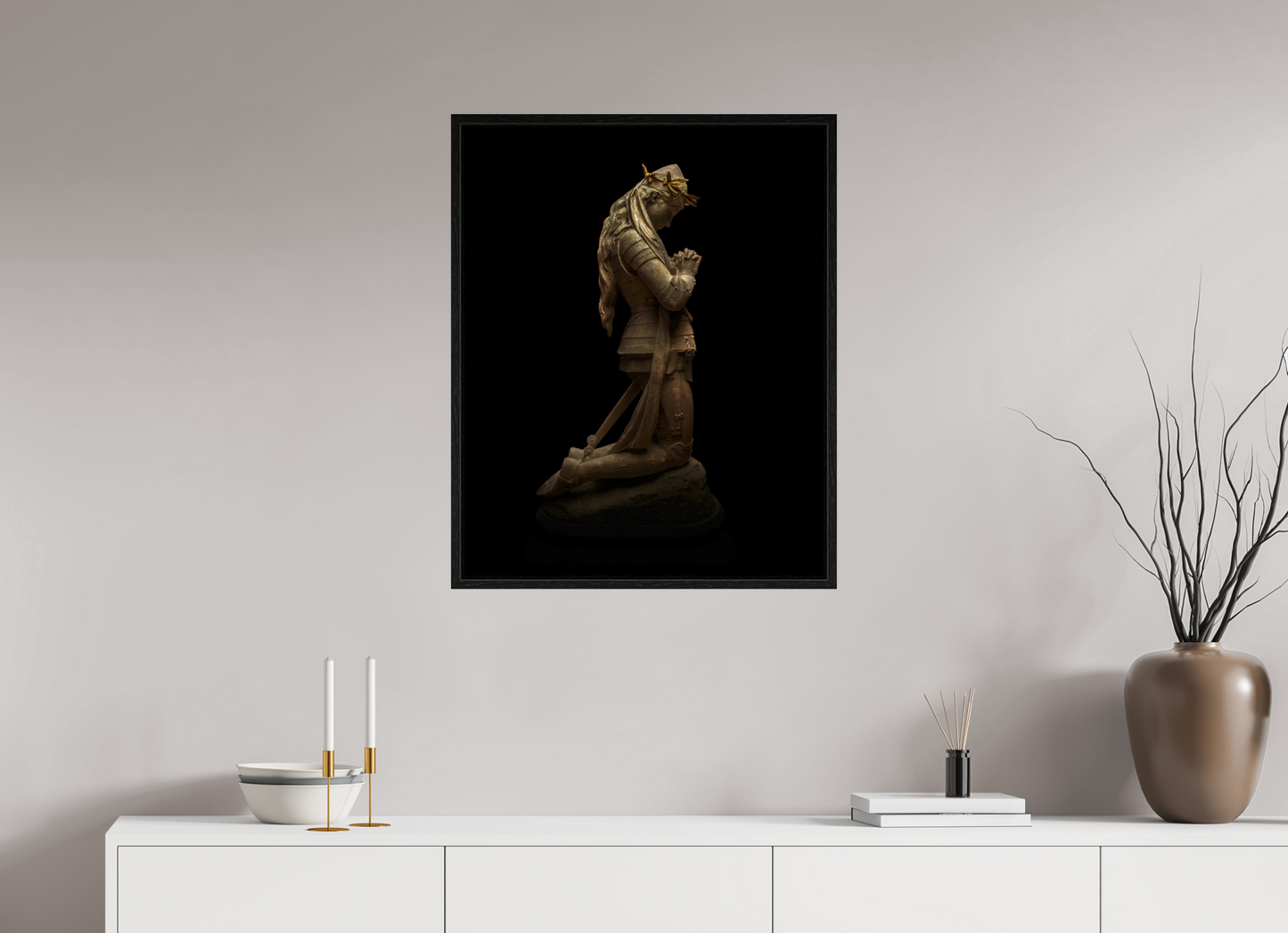 24 x 30″, Floater Frame Joan of Arc Statue