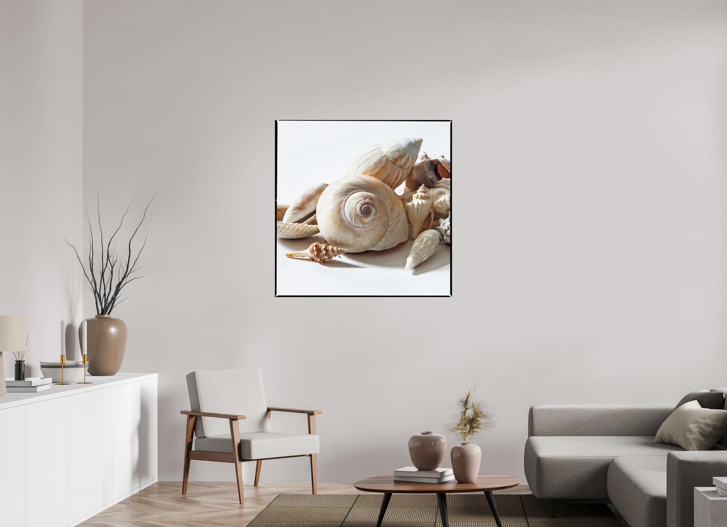 40 x 40″, Frameless Acrylic Glass Sea Shells