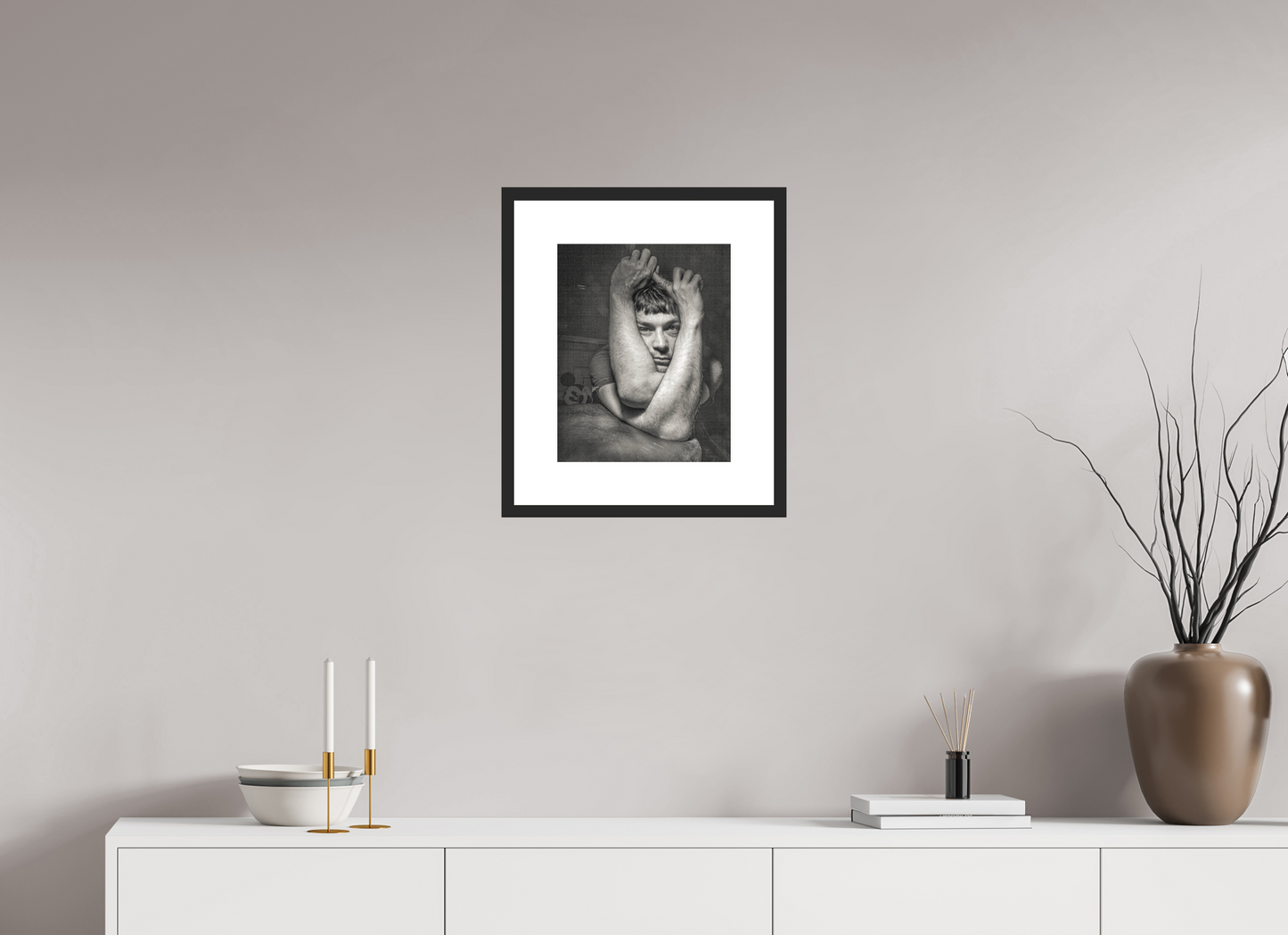 12 x 15″, Solid 0.8" Black Wood Frame With 3" Natural White Passe-Partout with Museum Glass Michael Alig with Mickey Mouse