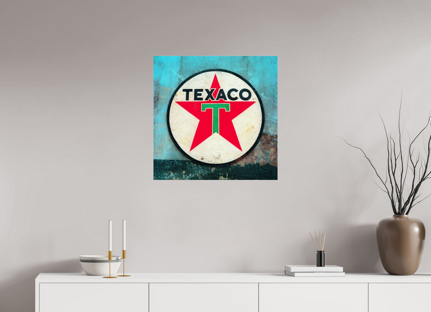 25 x 25″, Frameless Acrylic Glass Texaco Sign Cuba