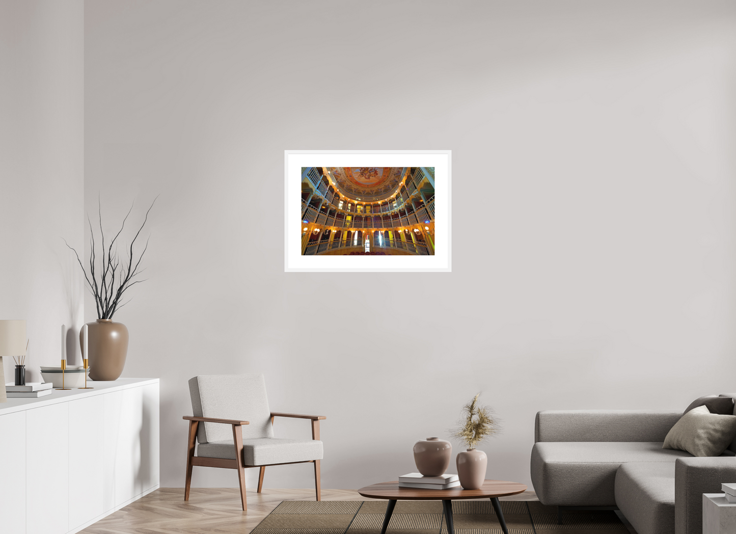 30 x 20″, Solid 0.8" White Wood Frame With 3" Natural White Passe-Partout with Museum Glass Palazzo Dei Consoli Theatre France