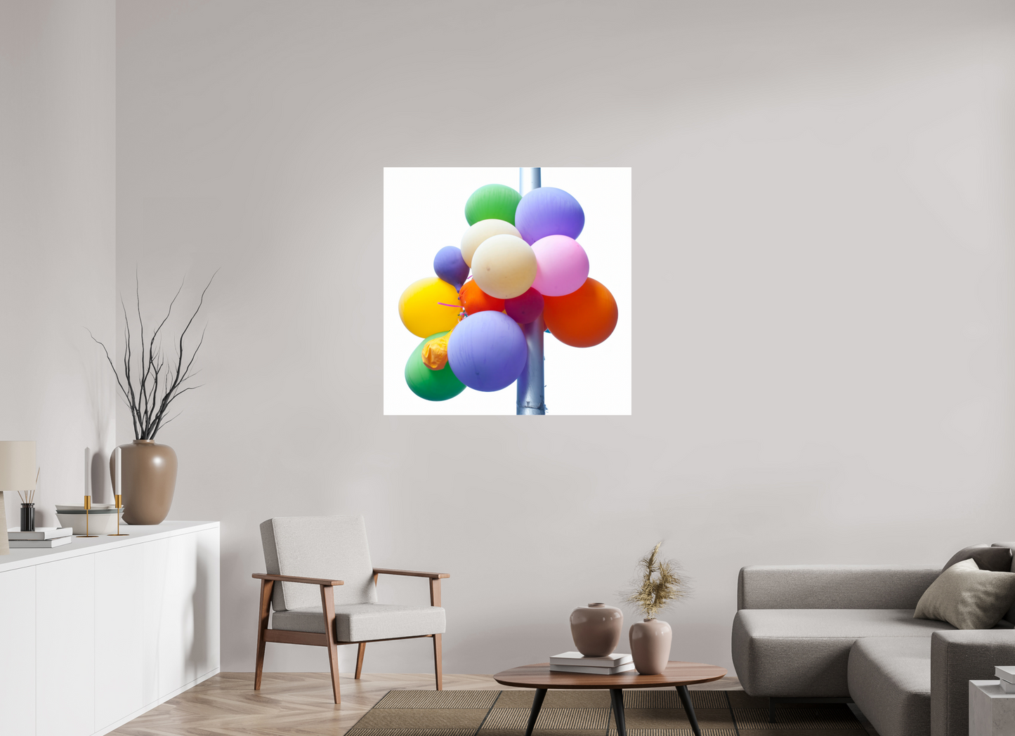 40 x 40″, Frameless Acrylic Glass Colorful Ballons Tied to a Lamp Post