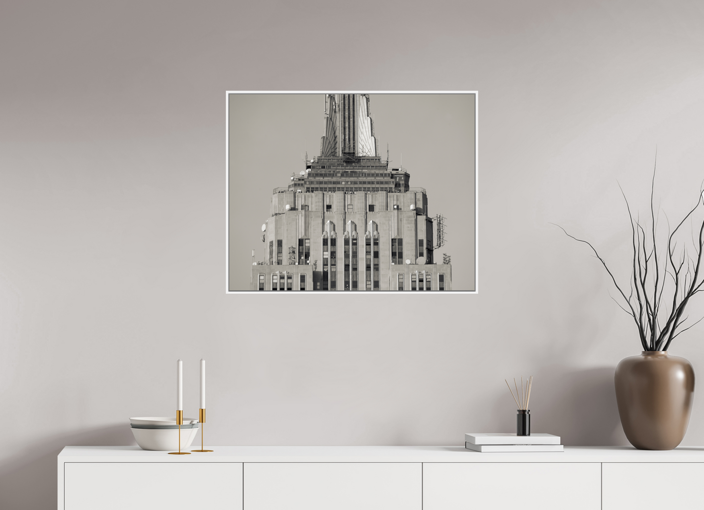 30 x 24″, White Matte Frame, No Border Top of the Empire State Building