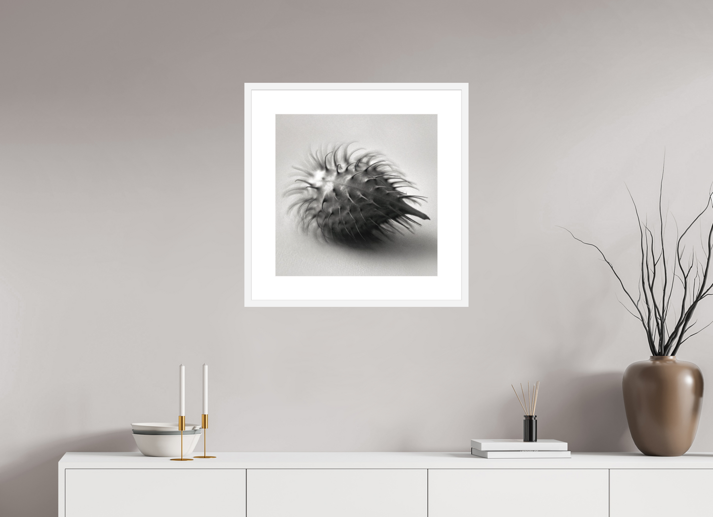 20 x 20″, Solid 0.8" White Wood Frame With 3" Natural White Passe-Partout with Museum Glass Pod