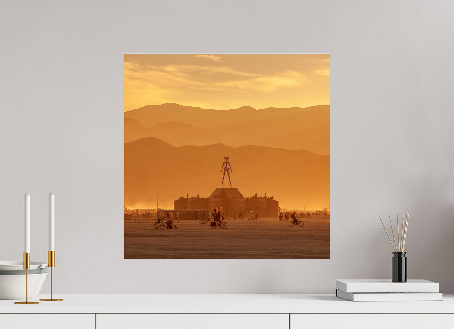20 x 20″, Frameless Acrylic Glass Burning Man with Mountains