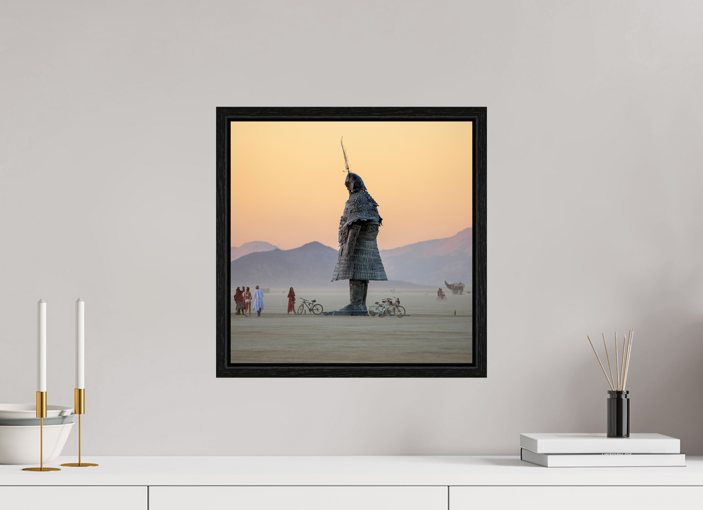 15 x 15″, Floater Frame Burning Man - The Samurai with Admirer