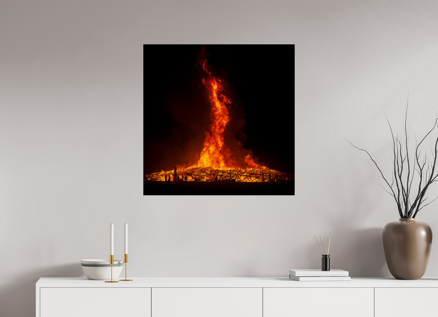 30 x 30″, Frameless Acrylic Glass Burning Man - Temple Burn 2