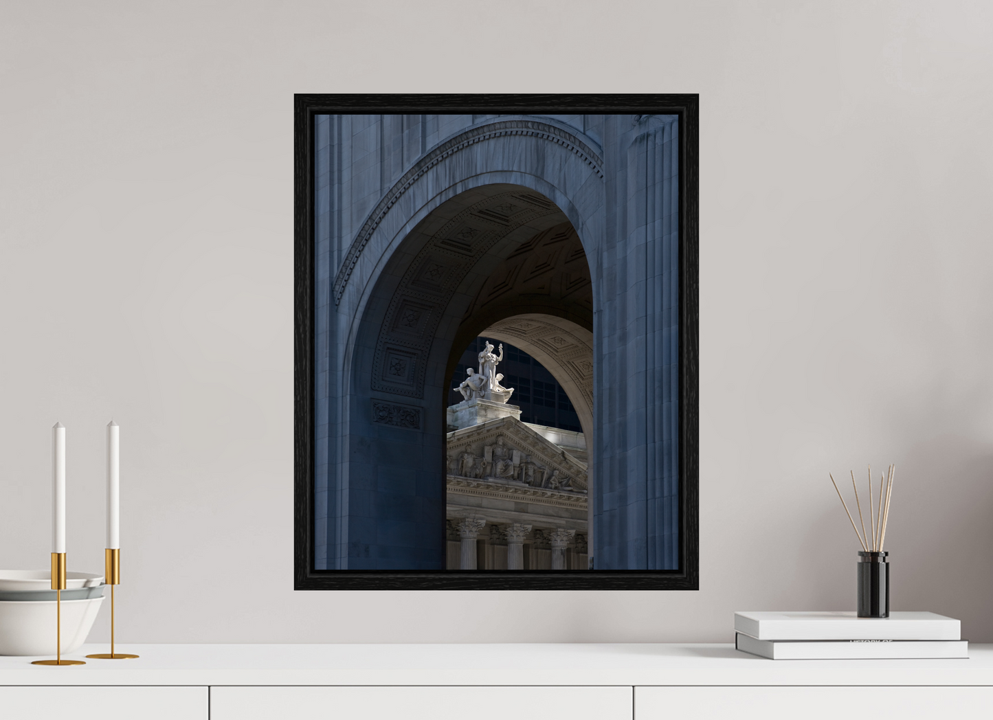 16 x 20″, Floater Frame Arches with Sculptures