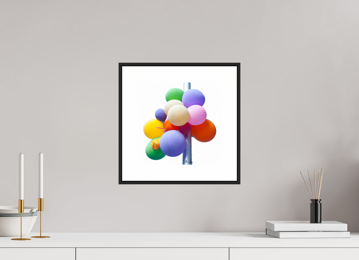 Colorful Ballons Tied to a Lamp Post